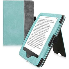 kwmobile Case Compatible with Tolino Vision 1/2 / 3/4 HD Case - Flip Case with Hand Strap - Faux Leather Cover - Mint Green Dark Grey