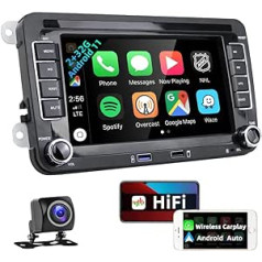 [2+32G] podofo 2 DIN Car Radio for VW Golf Polo Seat Skoda with Wireless Apple Carplay, 7 Inch Android 11 Car Radio with Screen Bluetooth/HiFi/Android Car/WLAN/GPS/RDS Radio + Reversing Camera