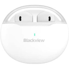 Blackview Airbuds 6 - Wireless Bluetooth 5.0 Headphones - Earplugs with up to 20 Hours Battery Life, 6 Hours Listening Time - 390 mAh Charger - 10 m Range - Reduces Background Noise - White