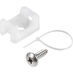 sourcing map 50 x White Nylon Cable Fastener Clips with Screws and Ties 14.6mm x 10mm x 6.85mm