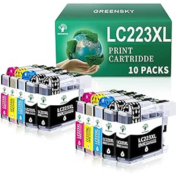 GREENSKY LC223XL Compatible with LC223 Printer Cartridges Brother LC223 XL Cartridges for Brother MFC J5320DW J480DW DCP J4120DW 562DW MFC J4420DW J5620DW J5720DW J680DW J4625DW J880DW (Pack of 10)