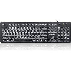 Perixx PERIBOARD-317 USB-Tastatur mit kabelgebunden, beleuchtet, Big Print Letter mit weiß beleuchteter LED, US-Layout, Schwarz