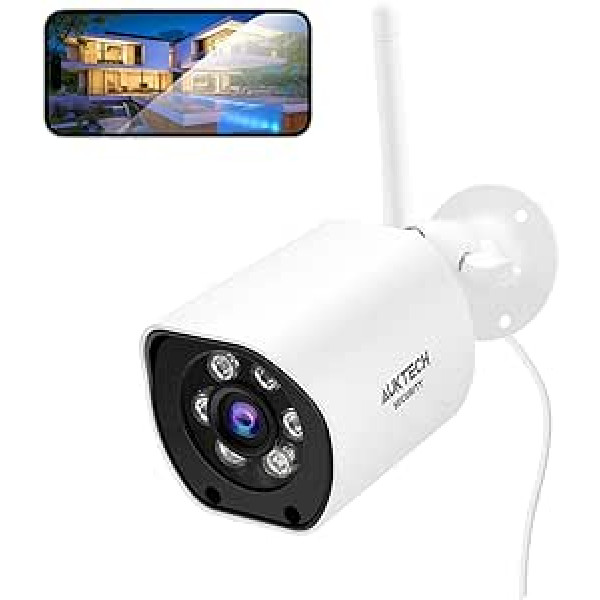 AUKTECH Outdoor Surveillance Camera, 5MP IP Camera Surveillance Outdoor (5G/2.4G WLAN), Night Vision Colour, Motion Sensor with Alarm, Two-Way Audio, 24/7 Recording, IP66 Waterproof