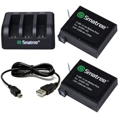 Smatree Replacement Battery (Pack of 2), 3 Channel Charger with USB Cable for GoPro Hero 4 Camera Camcorder