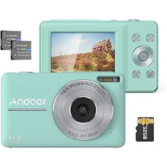 Andoer 32GB Digital Camera with SD Card, 2 Pack, Rechargeable Batteries, 1080P, 44M, HD, 16X Digital Zoom, Anti-shake, 2.5 IPS Screen, Smiling LCD Display for Kids and Holidays