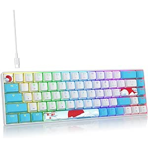 SOLIDEE Portable 65% Mechanical Gaming Keyboard, 68 Keys Compact RGB LED Backlight, Wired Keyboard with USB Type C Cable, with Linear Red Switch for Windows PC Mac (68 Sea)