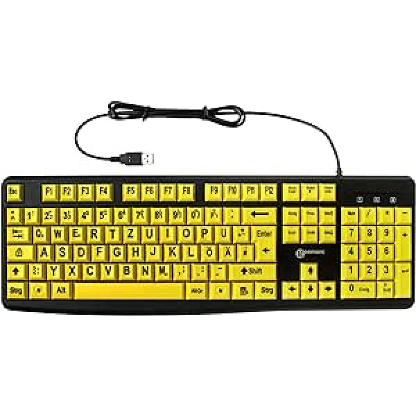 Geemarc Alphanumerische Tastatur mit Kabel und großen schwarzen Zeichen auf großen gelben Tasten - Hoher Kontrast für Sehbehinderte - Kompatibel mit Windows XP, Vista, 7, 8, 10 - QWERTZ