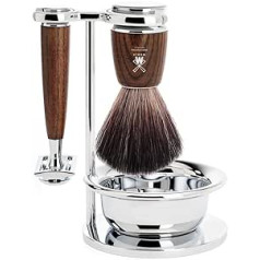 MÜHLE Rytmo Shaving Set - Bowl, Shaving Brush with Black Fibre, Safety Razor, Stand - Steamed Ash Handles - Vegan