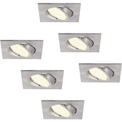 HCFEI Set of 6 LED Recessed Spotlights Square Dimmable Matt Chrome Swivelling 5W Flat 230V Recessed Spotlight 68-75 mm Bore Hole 120° Beam Angle Warm White 3000K