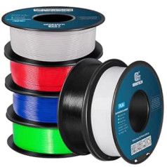 GEEETECH PLA Filament 1.75 mm for 3D Printer, 6 Rolls (Black + White + Grey + Red + Green + Blue) 6 x 1 kg Colours Bundle