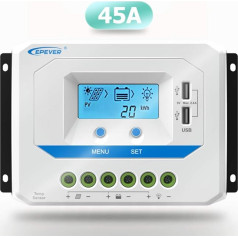 EPEVER 45A Solar Charge Controller 12V/24V/36V/48V Auto Working PWM Solar Panel Charge Controller with LCD Display and Powerful Dual USB Output