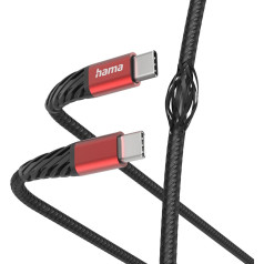 Hama 00201542 Extreme Charging Cable, USB-C - USB-C 1.5m Nylon black/red