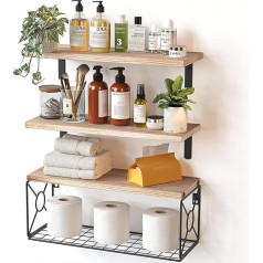Pipishell Floating Shelves Wall Shelf Paulownia Wood Wall Shelves Wooden Shelves 3+1 Piece for Bedroom Bathroom Living Room Kitchen Home Office Laundry Room