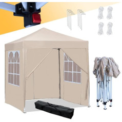 Mingone Folding Gazebo Waterproof Gazebo 2 x 2 m Stable Party Tent Pop Up Garden Tent Pasture Tent PE Beer Tent UV Protection 50+ Marquee with 4 Side Panels, Beige