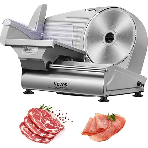 VEVOR Home Use Meat Slicer 180W 80-120RPM Electric Slicer Food Cutter with SUS420 Blades, 0-15mm Adjustable Thickness for Meat, Cheese, etc.