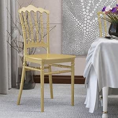 Ggmmöbel GGMMÖBEL Estela Set of 8 Wedding Chairs, Gold, Plastic, Stackable, Seat Height: 43.5 cm