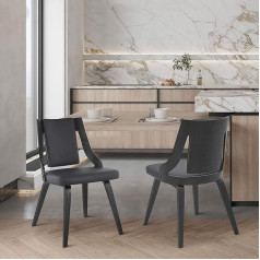 Armen Living Aniston Set of 2 Black Faux Leather Dining Chairs Bentwood Grey Matt Black