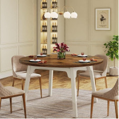 Tribesigns Round Dining Table for 4-6 People, 120 cm Farmhouse Dining Table Circle Kitchen Table, Industrial Dining Table with Solid Wood Legs for Kitchen, Living Room, Brown and White