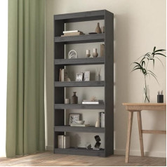 Homiuse Room Divider Shelf Grey Storage Cabinet 80 x 30 x 199.5 cm Children's Shelf Storage Shelf Wooden Shelf Office Shelf Wall Cube Shelf Storage Shelf DVD Shelf Easy to Assemble