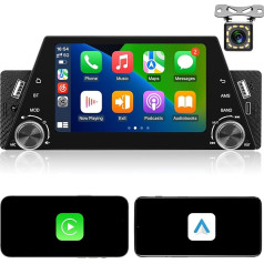 NHOPEEW 1Din Car Radio with Wireless Carplay and Android Car - 5 Inch Touchscreen Radio with Button Support Mirror Link EQ FM Bluetooth + 12 LED Lights Reversing Camera