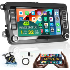 Android Car Radio for VW Golf 5 6 Passat Polo Tiguan Touran Caddy Skoda Seat Touchscreen 7 Inch Radio with GPS Navigation WiFi Bluetooth Mirror Link FM RDS Split Screen Reversing Camera