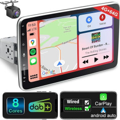 Android Car Radio with Navigation 10 Inch Screen Built-in DAB+ Wireless Android Car & Wireless Carplay 1 DIN Car Radio Touch Display with Bluetooth 8 Core 4G + 64G WiFi 4G GPS AM/FM RDS