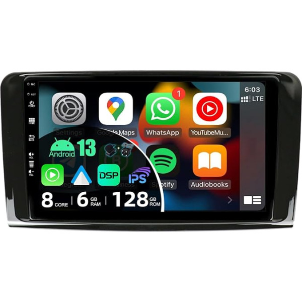 BXLIYER 6G + 128G Android 13 Car Radio for Benz GL ML Class W164 X164 ML350 ML450 ML500 GL320 GL450 - CarPlay/Android Car - Camera & Mic - IPS 9 Inch 2 Din - DAB Steering Wheel Control Fast Boot