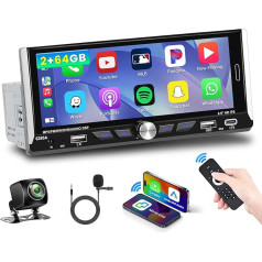 Inefala Android 13 Car Radio 1 DIN CarPlay with Screen (2 + 64G) 6.9 Inch Bluetooth Car Radio with Wireless Android Car Play Mirror Link FM RDS GPS WiFi USB Type C Reversing Camera