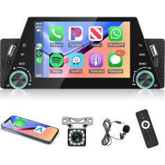 Rimoody Car Radio 1 DIN with Carplay Android Car Bluetooth Hands-Free Kit 5 Inch Car Radio with Android/iOS Mirror Link Bluetooth FM Radio USB/AUX/Type C/DVR with Reversing Camera Remote Controls