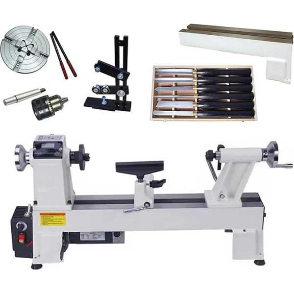 AFLEPCBRQ Mini Torno for 900 W Wood, 39.4 x 12 Inches, Continuous Second March Speed from 300 to 1300 rpm/700 to 3800 rpm, with 6 Carbide Rotary Tools, 6 Inch Connection Program