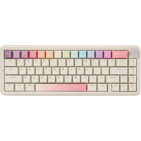 YUNZII B68 Wireless Mechanical Keyboard, Tri-Mode BT5.0/2.4GHz/USB-C Hot Swappable Gasket Creamy Keyboard, RGB Backlit NKRO, Cute Keyboard for Win/Mac (Beige, Cocoa Cream v2 Switch)