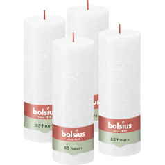 Bolsius Rustic Pillar Candles, White, Set of 4, Burning Length Time 85 Hours, Unscented, Natural Plant Wax, Without Palm Oil, 19 x 7 cm