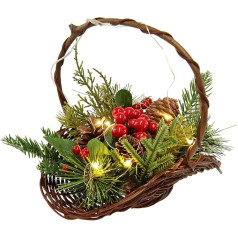 Arrangement with Fir Berry Cones LED Light in Basket Artificial Flower Arrangement Christmas Decoration Table Decoration Christmas Bouquet Christmas Arrangement Christmas Arrangement Decorative Plant
