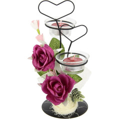 Decorated Metal Tea Light Holder with Glass Insert Tea Light Candle Heart and Artificial Flowers Candle Holder Table Decoration Candles Easter Mother's Day Valentine's Day Wedding Decoration Lantern