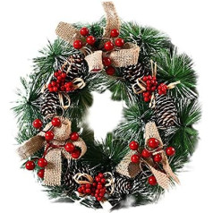 30 cm Christmas Wreath Door Wreath Christmas Reusable Artificial Wreath Front Door Decoration Christmas Wreath Craft Decoration Fir Wreath Balls Flowers for Door Window Ornament