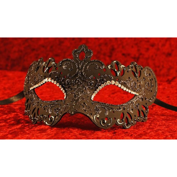 Unbespielt Handmade Original Venetian Mask Women's Burano Rhinestone Black with Rhinestones