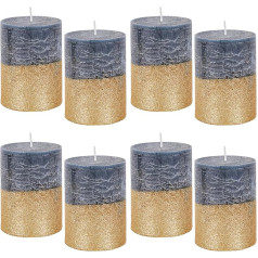 Pillar Candle - Premium Quality / Glittering Pillar Candle, Burn Time: 45 Hours, Diameter 75 mm x 100 mm pajoma (Set of 8, Green/Gold)