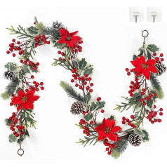 SOMYTING Pack of 2 Artificial Berry Garland with Green Leaves Christmas Garland with Red Berries Garland Christmas Fir Garland Red Berry Garland for Wedding Fireplace Stairs Table Decoration