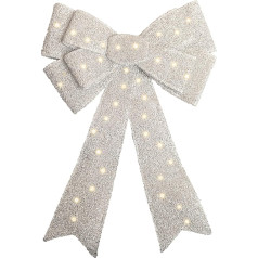 RELSY Pre-Lit Christmas Bows Silver Christmas Decorations - Large Christmas Door Bow / Christmas Tree Topper Christmas Wreaths Alternative - With 30 LED Lights