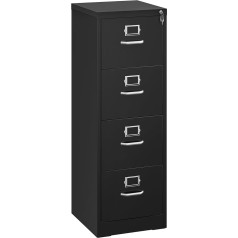 Yitahome Lockable Filing Cabinet, Metal Filing Cabinets with 4 Drawers for A4, Legal, Letter, Anti-tilt Office Cabinet with Cue Card Slot for Home Office, Black, 45.8 x 45 x 133 cm