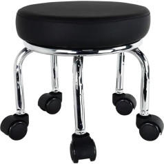 Wkwker Small Rolling Stool PU Leather Rolling Seat 360° Rotatable Low Round Stool with Universal Wheels for Home Massage Garden Office Garage Shop Fitness Sports Height 31.5 cm (Black)
