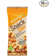 Seeberger Snack2go Nut Trio: Nut-Core Mix of Crisp Almonds, Peanuts and Cashews - Delicious Companion in Handy Size - Roasted & Salted, Vegan (12 x 50 g)