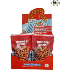 HUOBER Organic Mini Pretzel, 4 Counter Displays with 20 x 40 g Bags Each (80 Packs Total)