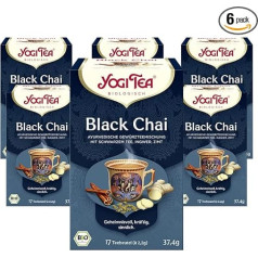 YOGI TEA, Black Chai, Black Chai, Ayurvedic Organic Spice and Herbal Tea, Mix of Black Tea, Ginger, Cinnamon, Yogi Tea, Pack of 6, 6 x 17 Bags (102 Tea Bags Total), Ideal as a Gift