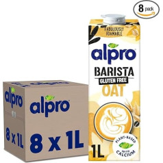 Alpro Barista Oat Drink - Frothing - Vegan and Dairy Free - Naturally Lactose Free - Rich in Fibre, Calcium and Vitamins - 8 x 1 Litre - Durable