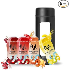 fyl Sugar-Free Syrup Starter Set 4 Flavours for 48L Zero Drink + 460 ml Drinking Bottle - Contains Vitamin B Complex - Perfect Thirst Quencher for Home and On the Go