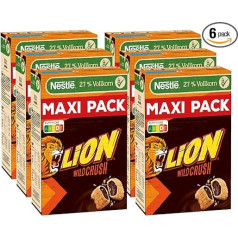 Nestlé Lion Nestlé Lion Nestlé Cereals Lion WildCrush, Chocolate & Caramel Breakfast Cereals, Pack of 6 (6 x 600 g)