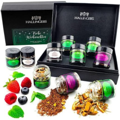 Hallingers Merry Christmas Green Christmas - 5 Types Tea Gift Set with Box Vegan, for Christmas in Screw Jars (Set) - Gift in Summer & as a Perfect Barbecue Gift | Get Well Congratulations
