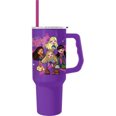 Silver Buffalo Bratz Stainless Steel Mug with Handle and Straw, Fits Standard Cup Holders, 1.2L