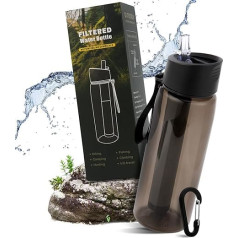 Water Filter Bottle, Outdoor Water Filter Bottle with 1500 L Filter Capacity, Removes 99.99% of All Bacteria and Germs, Filter for Hiking, Camping, Survival, Travel (650 ml) (Black)